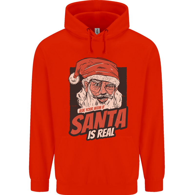 Ask Your Mum If Santa Real Funny Christmas Mens 80% Cotton Hoodie Bright Red