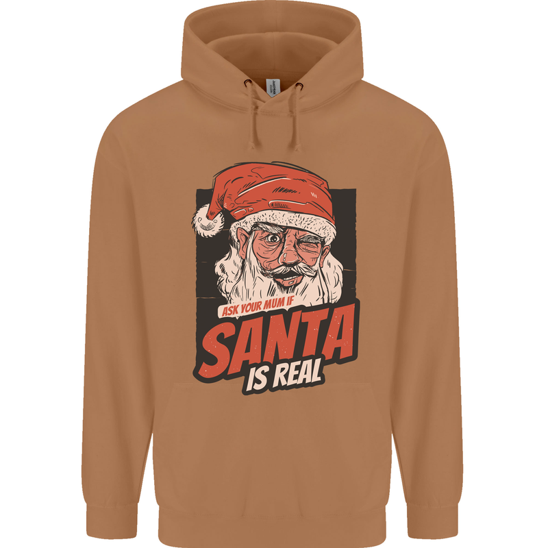 Ask Your Mum If Santa Real Funny Christmas Mens 80% Cotton Hoodie Caramel Latte