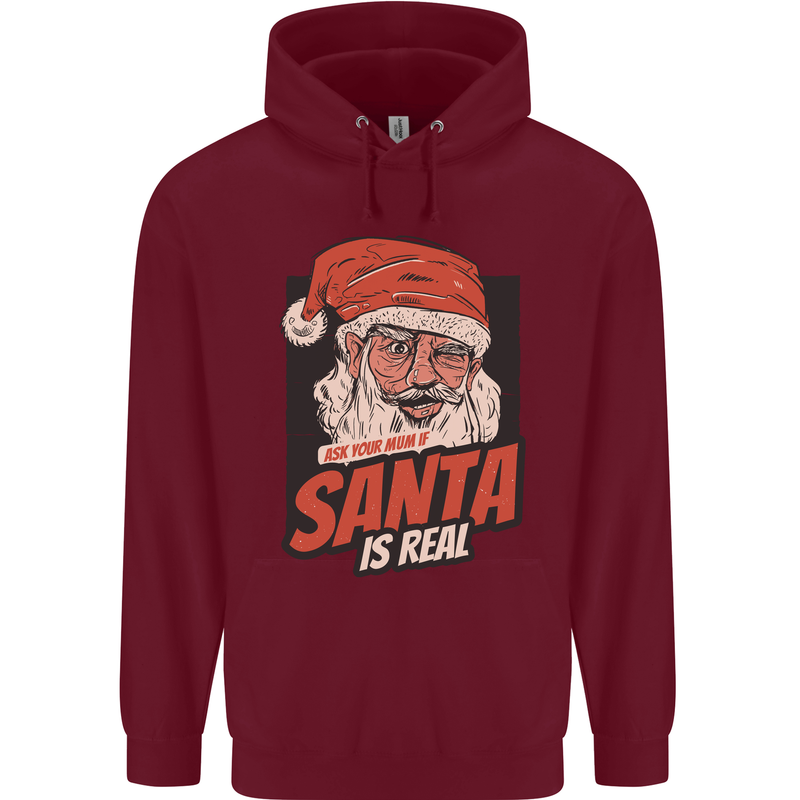 Ask Your Mum If Santa Real Funny Christmas Mens 80% Cotton Hoodie Maroon