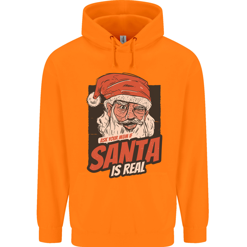 Ask Your Mum If Santa Real Funny Christmas Mens 80% Cotton Hoodie Orange