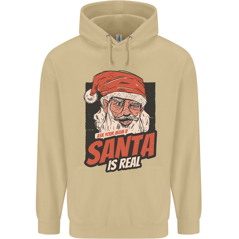 Ask Your Mum If Santa Real Funny Christmas Mens 80% Cotton Hoodie Sand