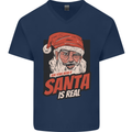 Ask Your Mum If Santa Real Funny Christmas Mens V-Neck Cotton T-Shirt Navy Blue