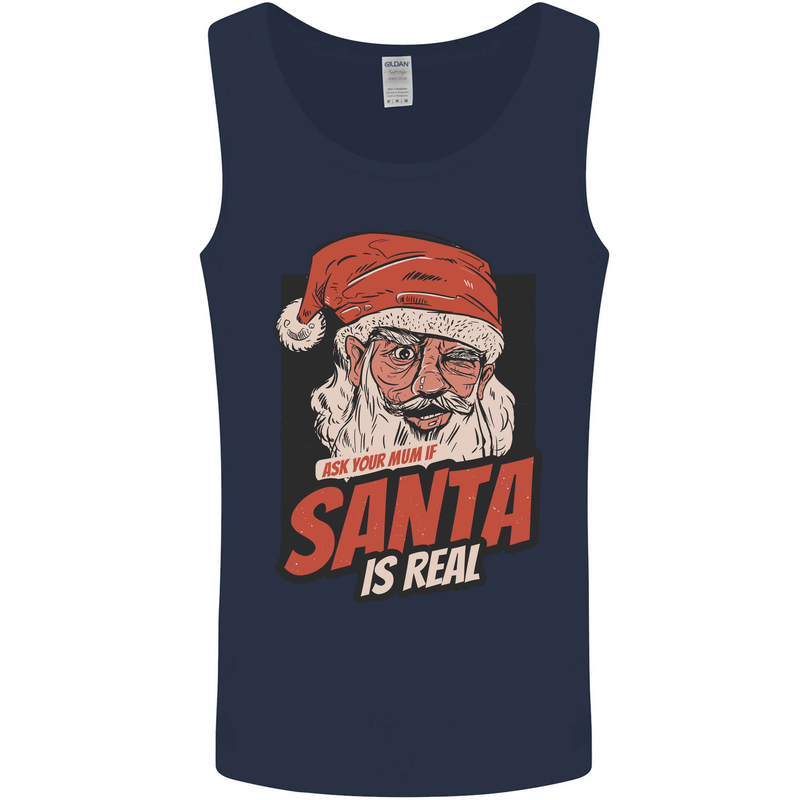 Ask Your Mum If Santa Real Funny Christmas Mens Vest Tank Top Navy Blue