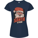 Ask Your Mum If Santa Real Funny Christmas Womens Petite Cut T-Shirt Navy Blue