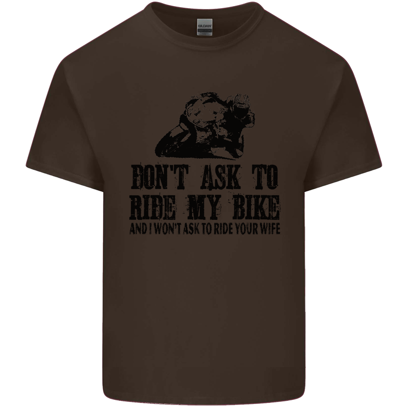 Ask to Ride My Biker Motorbike Motorcycle Kids T-Shirt Childrens Chocolate
