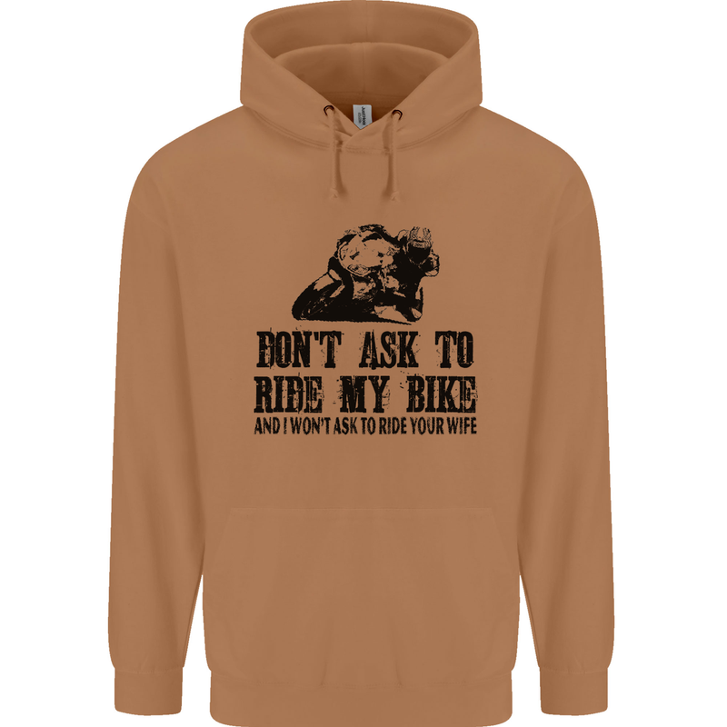 Ask to Ride My Biker Motorbike Motorcycle Mens 80% Cotton Hoodie Caramel Latte