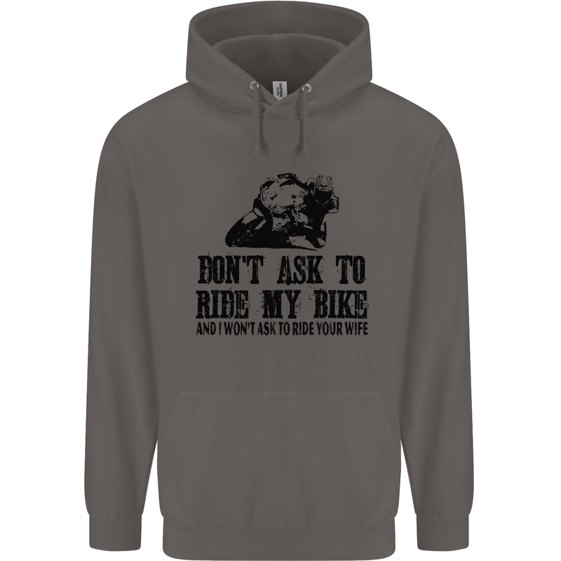 Ask to Ride My Biker Motorbike Motorcycle Mens 80% Cotton Hoodie Charcoal