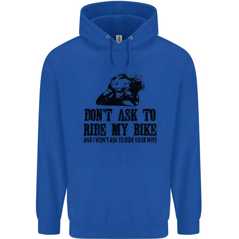 Ask to Ride My Biker Motorbike Motorcycle Mens 80% Cotton Hoodie Royal Blue