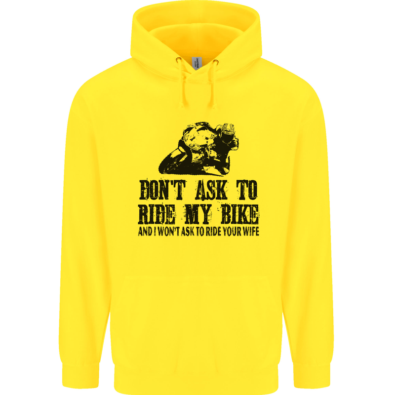 Ask to Ride My Biker Motorbike Motorcycle Mens 80% Cotton Hoodie Yellow