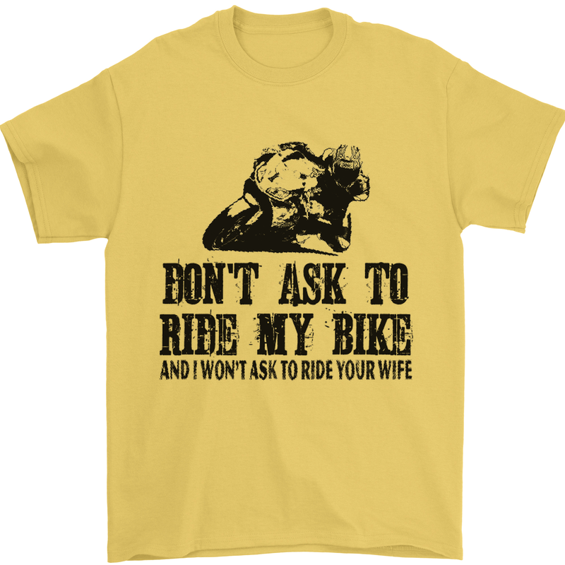 Ask to Ride My Biker Motorbike Motorcycle Mens T-Shirt Cotton Gildan Yellow