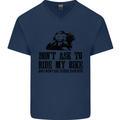 Ask to Ride My Biker Motorbike Motorcycle Mens V-Neck Cotton T-Shirt Navy Blue