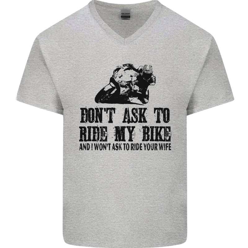 Ask to Ride My Biker Motorbike Motorcycle Mens V-Neck Cotton T-Shirt Sports Grey