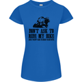 Ask to Ride My Biker Motorbike Motorcycle Womens Petite Cut T-Shirt Royal Blue