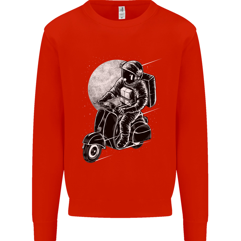 Astro Scooter Spaceman Biker Motorcyle MOD Kids Sweatshirt Jumper Bright Red
