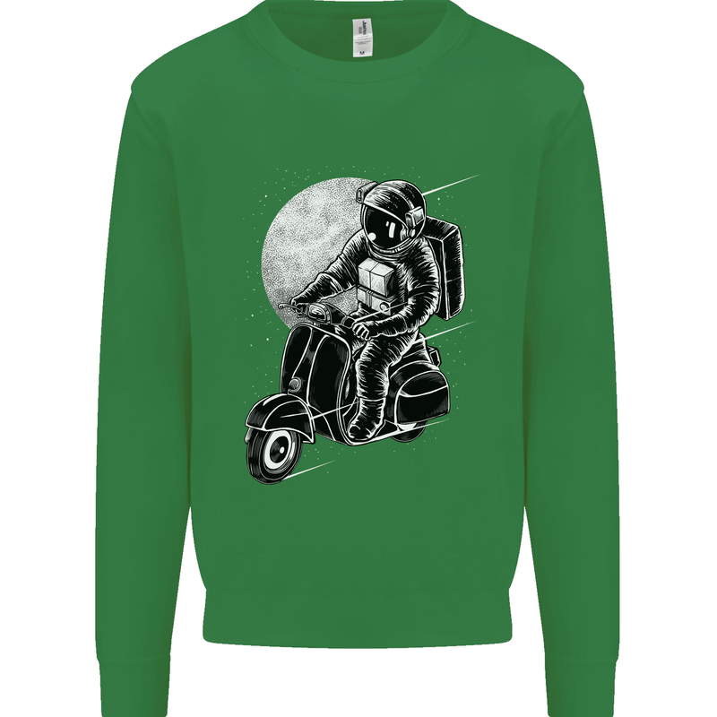 Astro Scooter Spaceman Biker Motorcyle MOD Kids Sweatshirt Jumper Irish Green