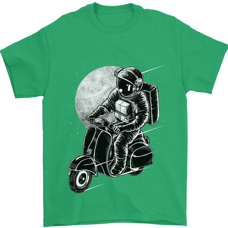 Astro Scooter Spaceman Biker Motorcyle MOD Mens T-Shirt Cotton Gildan Irish Green