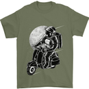 Astro Scooter Spaceman Biker Motorcyle MOD Mens T-Shirt Cotton Gildan Military Green