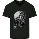 Astro Scooter Spaceman Biker Motorcyle MOD Mens V-Neck Cotton T-Shirt Black