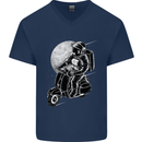 Astro Scooter Spaceman Biker Motorcyle MOD Mens V-Neck Cotton T-Shirt Navy Blue