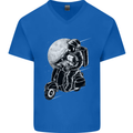 Astro Scooter Spaceman Biker Motorcyle MOD Mens V-Neck Cotton T-Shirt Royal Blue