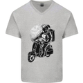 Astro Scooter Spaceman Biker Motorcyle MOD Mens V-Neck Cotton T-Shirt Sports Grey