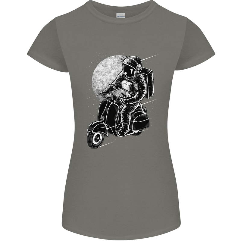 Astro Scooter Spaceman Biker Motorcyle MOD Womens Petite Cut T-Shirt Charcoal