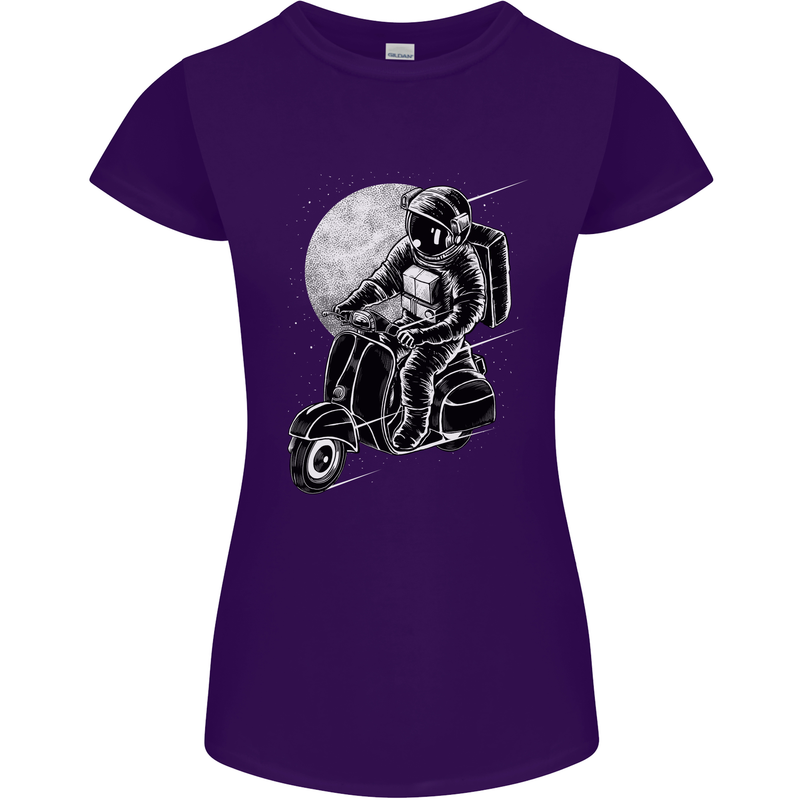 Astro Scooter Spaceman Biker Motorcyle MOD Womens Petite Cut T-Shirt Purple
