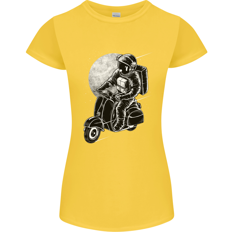 Astro Scooter Spaceman Biker Motorcyle MOD Womens Petite Cut T-Shirt Yellow