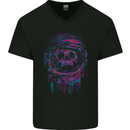 Astro Skull Astronaut Space Mens V-Neck Cotton T-Shirt Black
