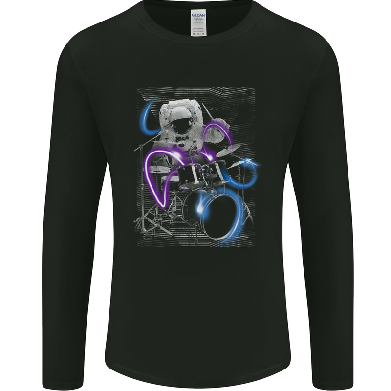 Astronaut Drummer Drumming Drums Mens Long Sleeve T-Shirt Black