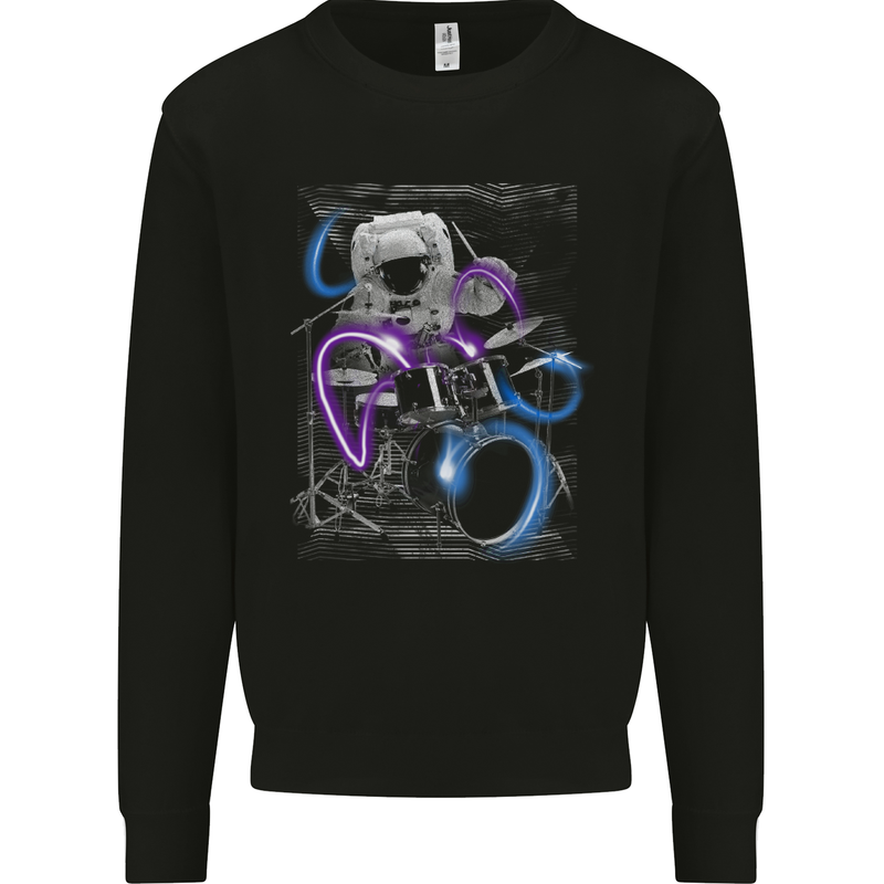 Astronaut Drummer Drumming Drums Mens Sweatshirt Jumper Black