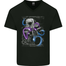 Astronaut Drummer Drumming Drums Mens V-Neck Cotton T-Shirt Black