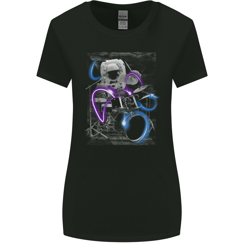 Astronaut Drummer Drumming Drums Womens Wider Cut T-Shirt Black
