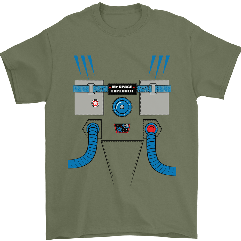 Astronaut Fancy Dress Costume Mens T-Shirt Cotton Gildan Military Green