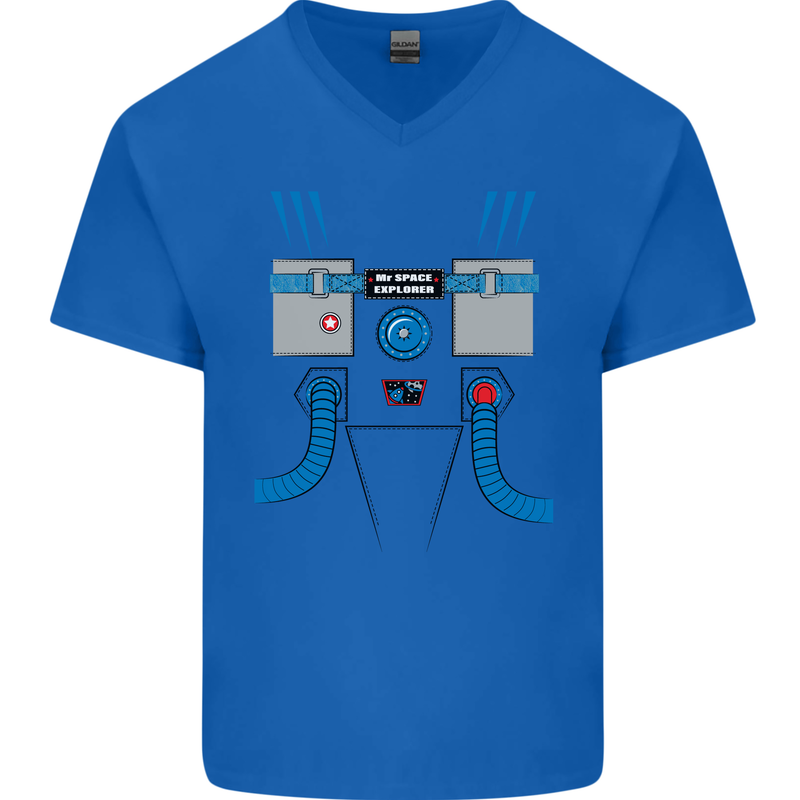 Astronaut Fancy Dress Costume Mens V-Neck Cotton T-Shirt Royal Blue