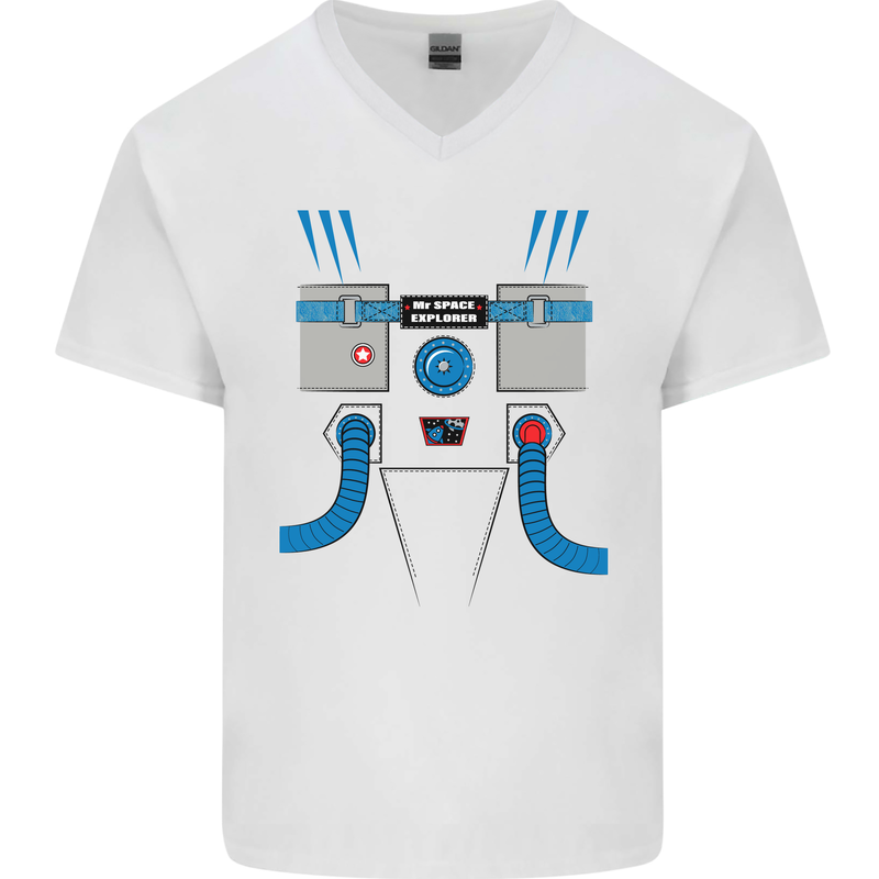 Astronaut Fancy Dress Costume Mens V-Neck Cotton T-Shirt White
