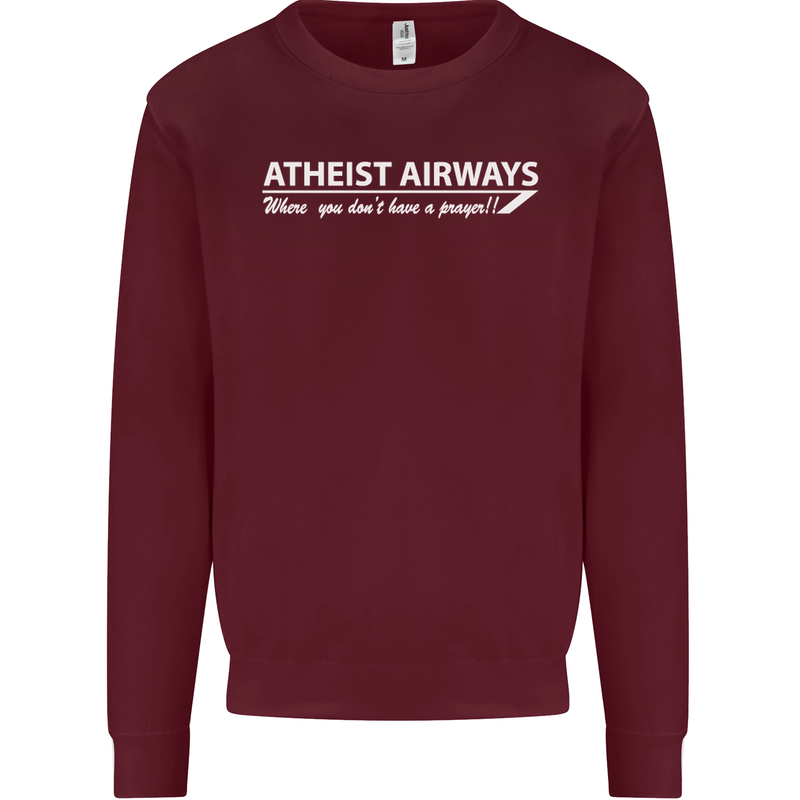 Atheist Airways Funny Atheism Kids Sweatshirt Jumper Maroon