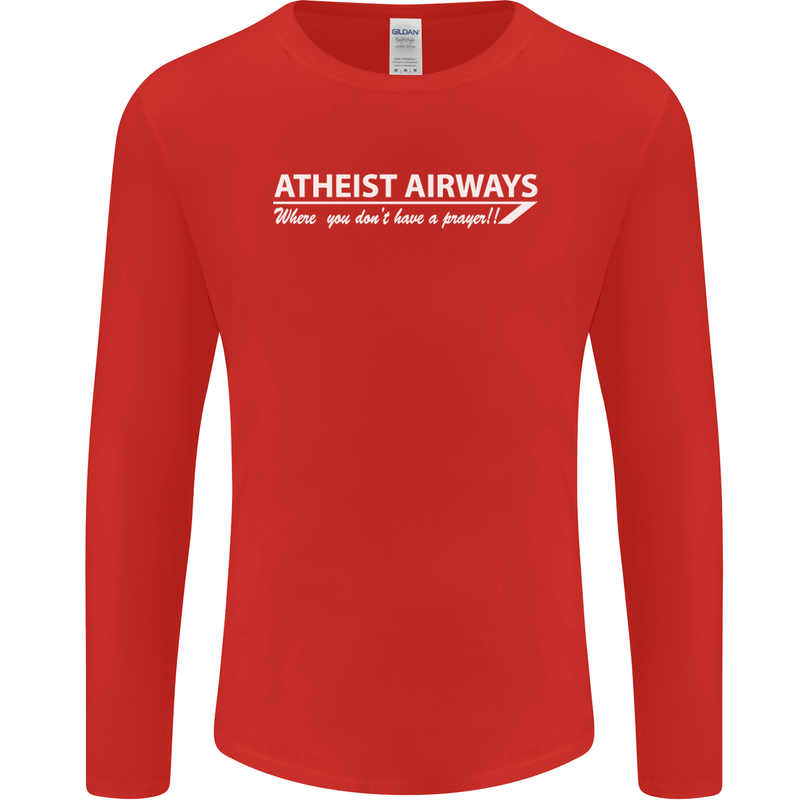 Atheist Airways Funny Atheism Mens Long Sleeve T-Shirt Red