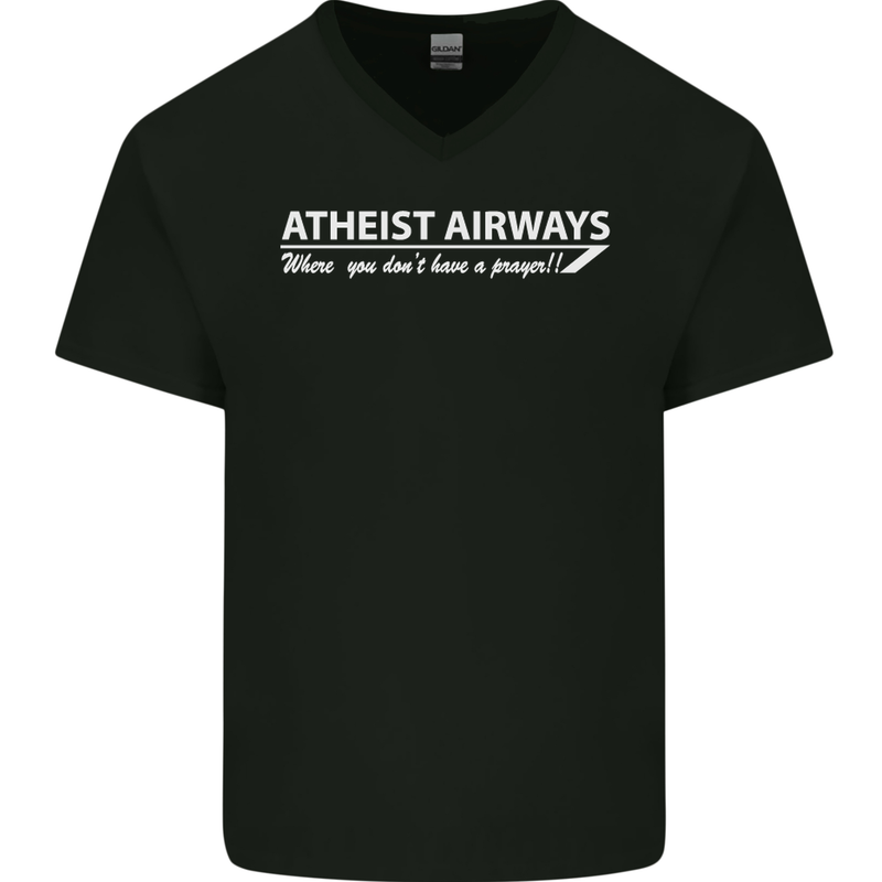 Atheist Airways Funny Atheism Mens V-Neck Cotton T-Shirt Black