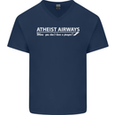 Atheist Airways Funny Atheism Mens V-Neck Cotton T-Shirt Navy Blue
