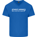 Atheist Airways Funny Atheism Mens V-Neck Cotton T-Shirt Royal Blue