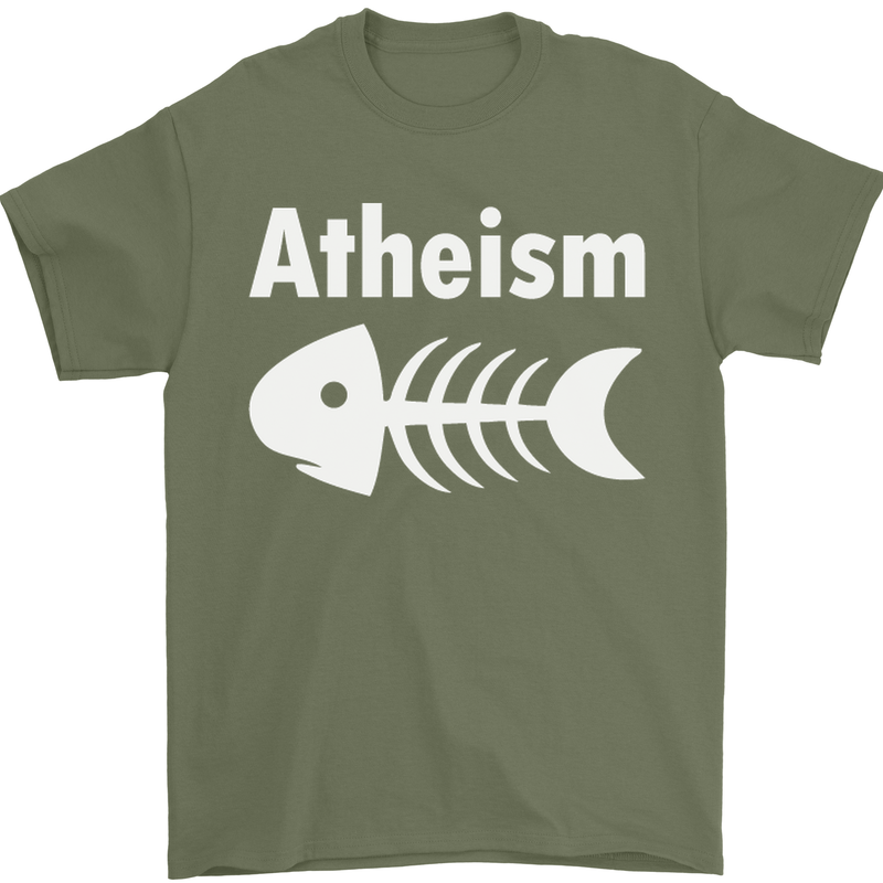 Atheist Fish Funny Atheism Mens T-Shirt Cotton Gildan Military Green