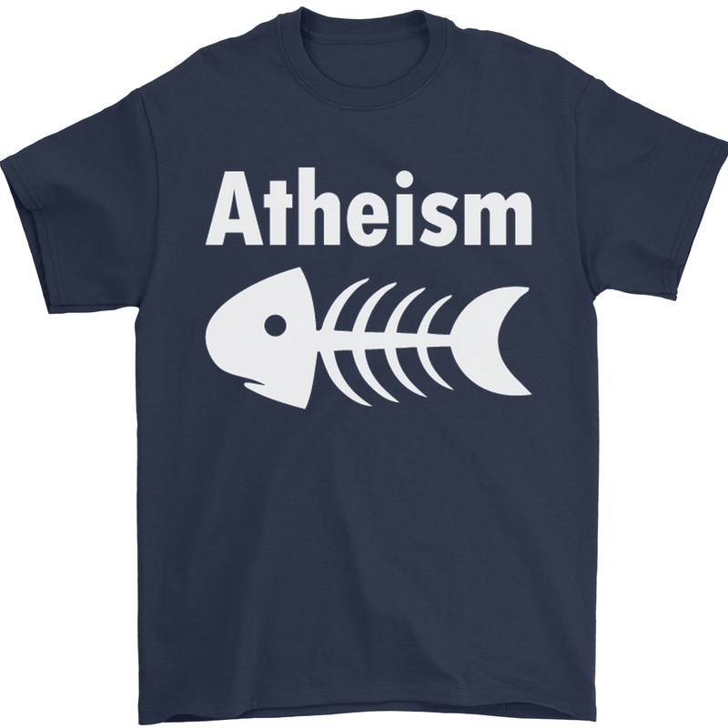 Atheist Fish Funny Atheism Mens T-Shirt Cotton Gildan Navy Blue