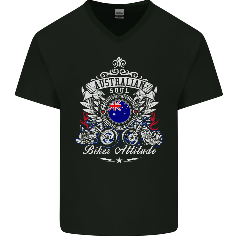 Australian Biker Australia Motorcyle Bike Mens V-Neck Cotton T-Shirt Black