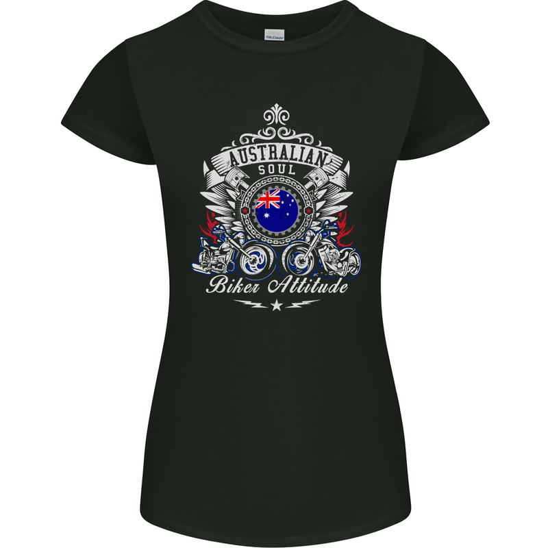 Australian Biker Australia Motorcyle Bike Womens Petite Cut T-Shirt Black