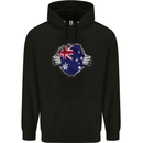 Australian Flag Ripped  Australia Day Gym Childrens Kids Hoodie Black
