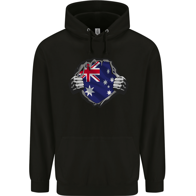 Australian Flag Ripped  Australia Day Gym Mens 80% Cotton Hoodie Black