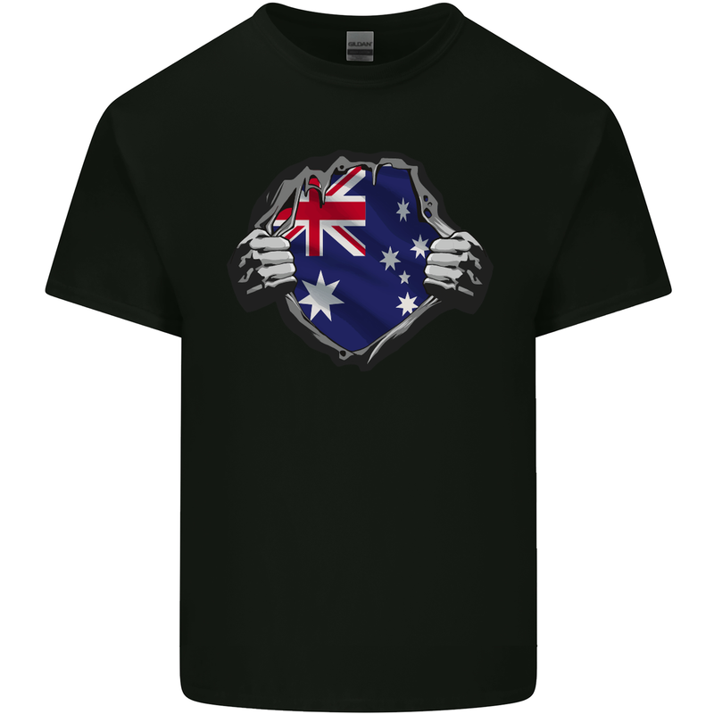 Australian Flag Ripped  Australia Day Gym Mens Cotton T-Shirt Tee Top Black