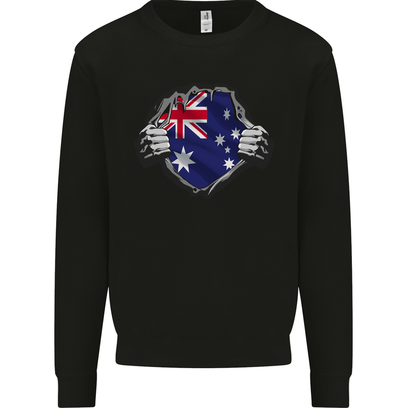 Australian Flag Ripped  Australia Day Gym Mens Sweatshirt Jumper Black