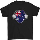 Australian Flag Ripped  Australia Day Gym Mens T-Shirt Cotton Gildan Black